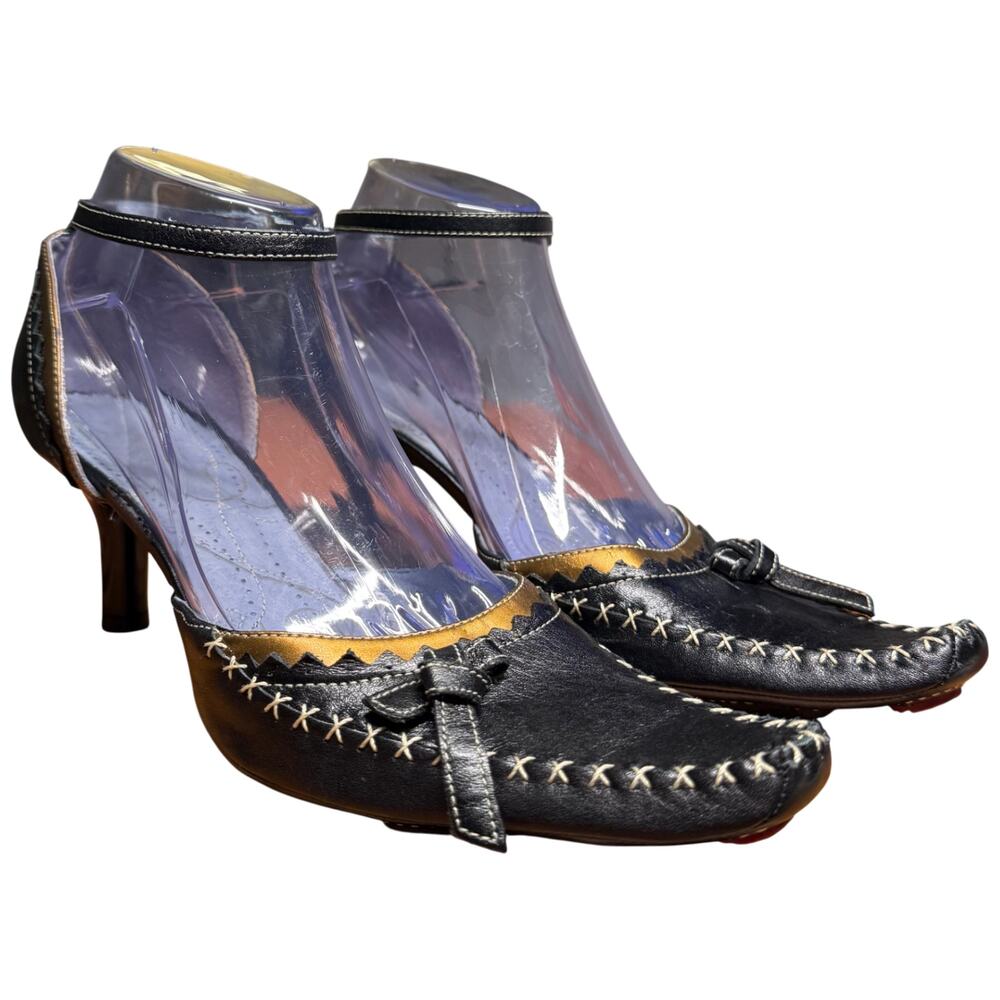 INDIGO by CLARKS Women's 8M Black Leather Slingback Heels Ankle Strap Pumps - Picture 7 of 13